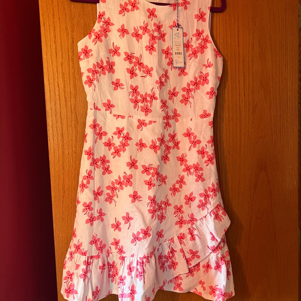 Draper James white and pink Ruffled Tiered high neck dress